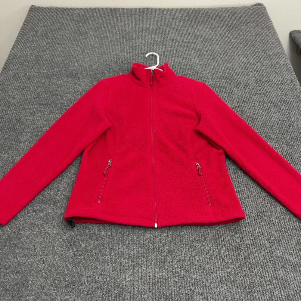 LL Bean Fleece Jacket Womens M Red Polyester Full Zip Mock Neck Outdoor Casual